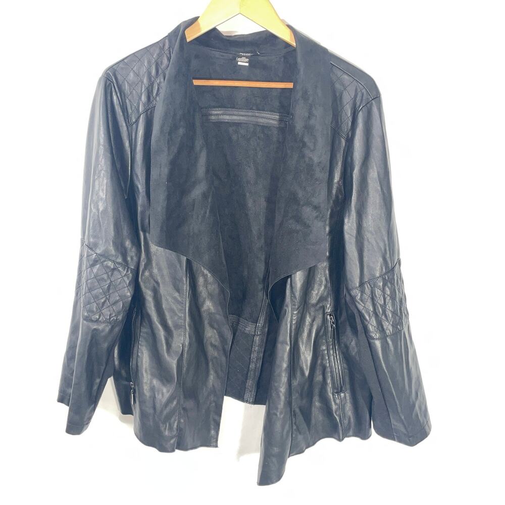 Alfani Woman Vegan Leather Jacket - Women's Size 3X - Open Front w/ Drape Lapel